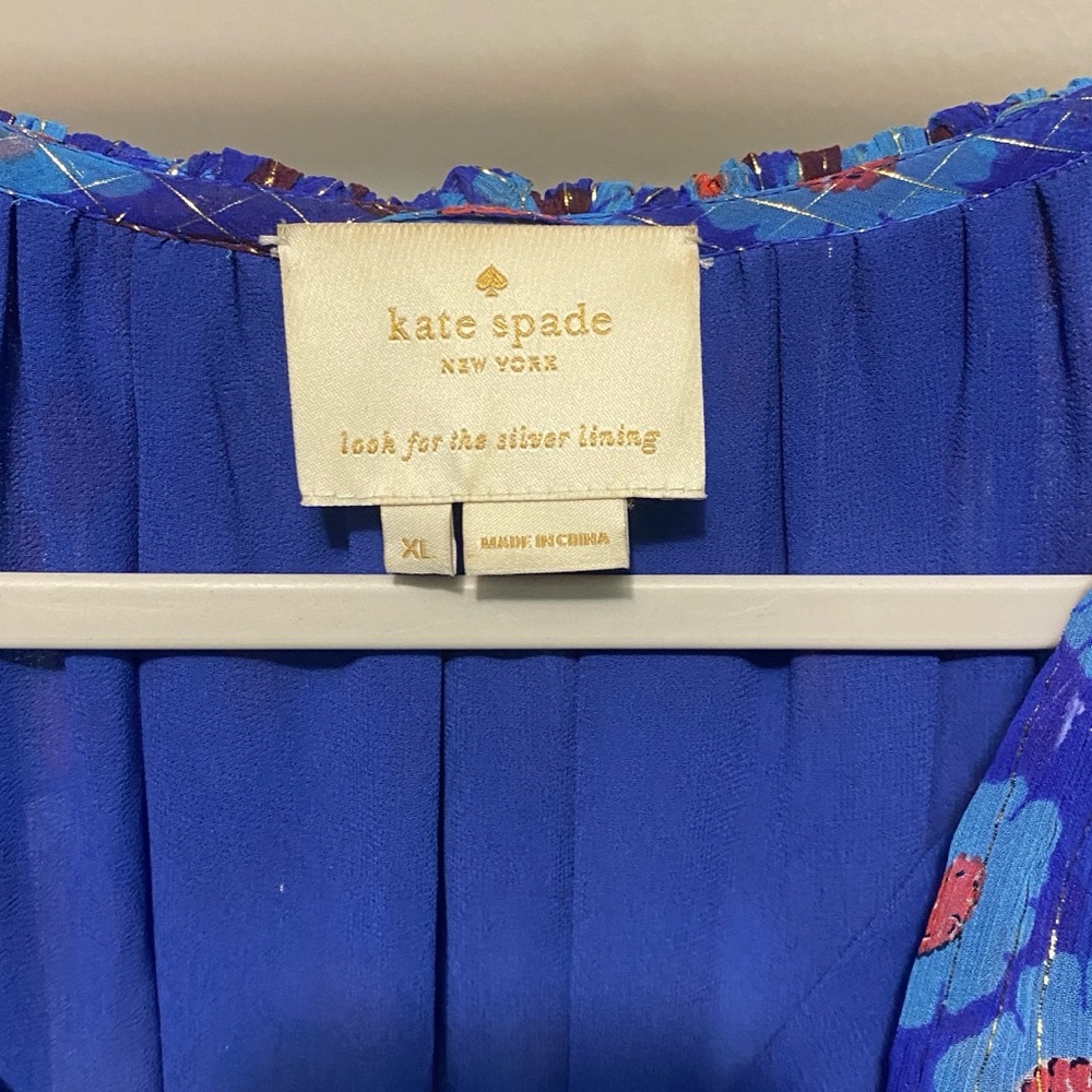 Kate Spade Floral Dress Womens Size XL Blue Tangier Chiffon Sleeveless Silk